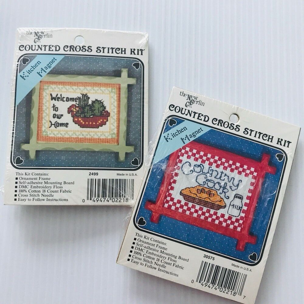 Small Counted Cross Stitch Kit Fridge Magnets Welcome to Our Home Bundle Lot 2